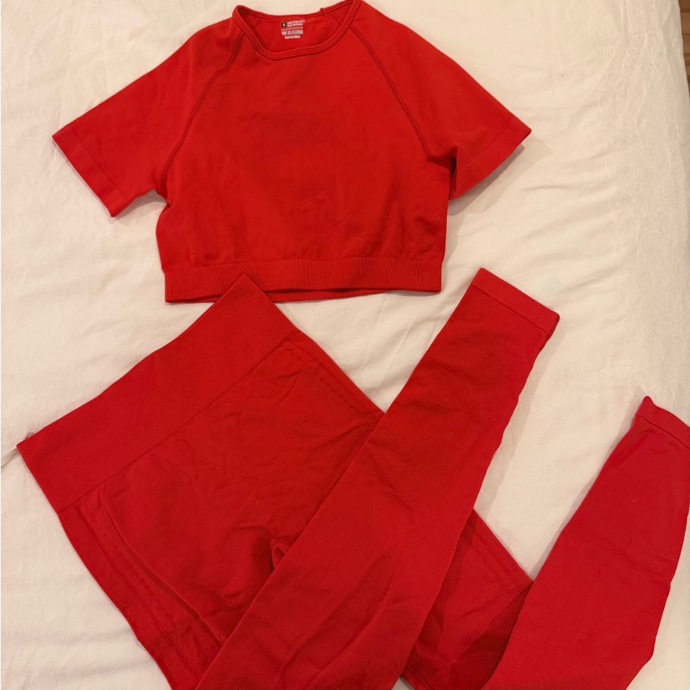 Red Crop Top and Leggings Set gym